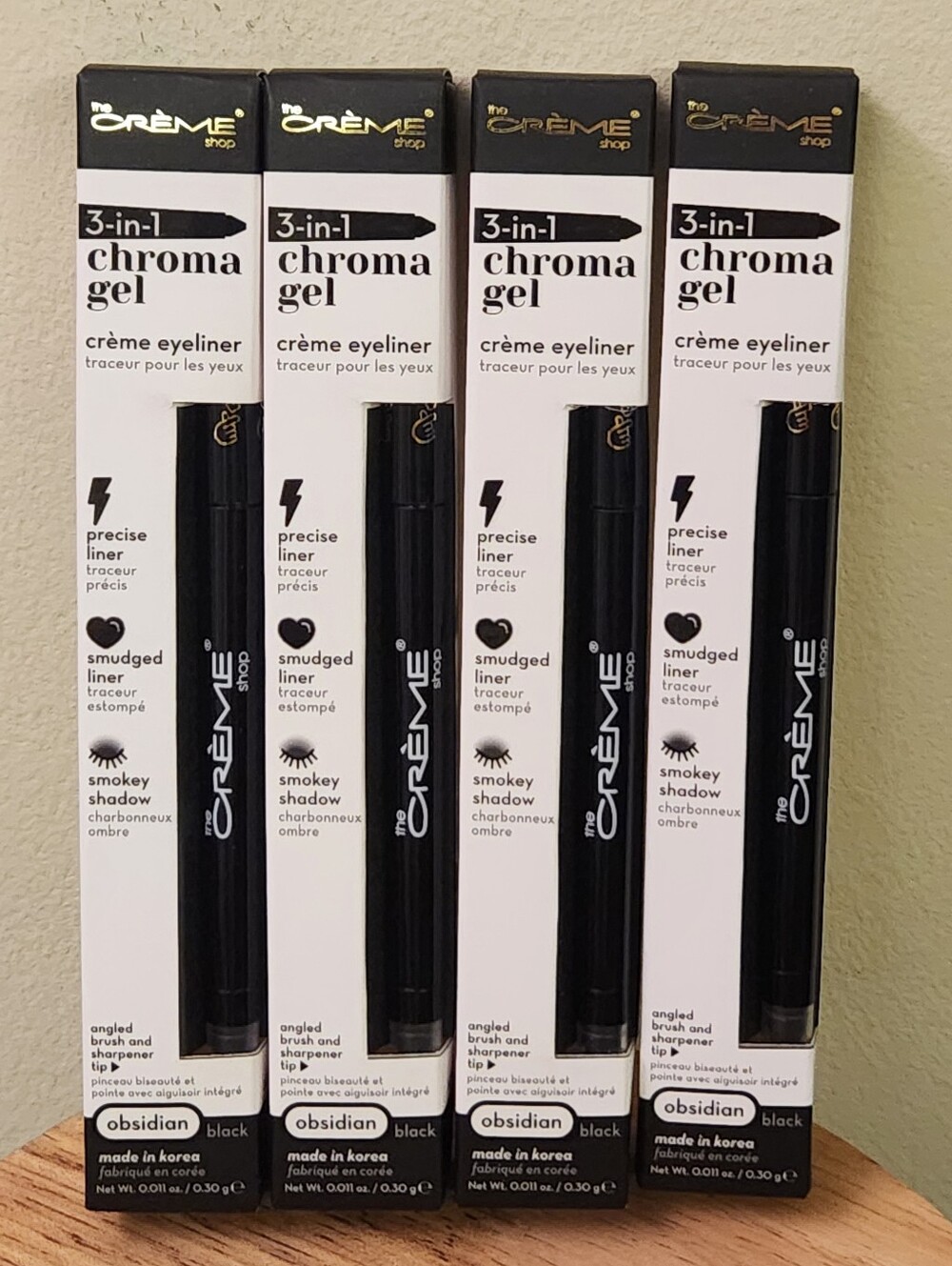 THE CRÈME SHOP 3-in-1 Chroma Gel Creme Eyeliner Obsidian Black bundle of 4 new